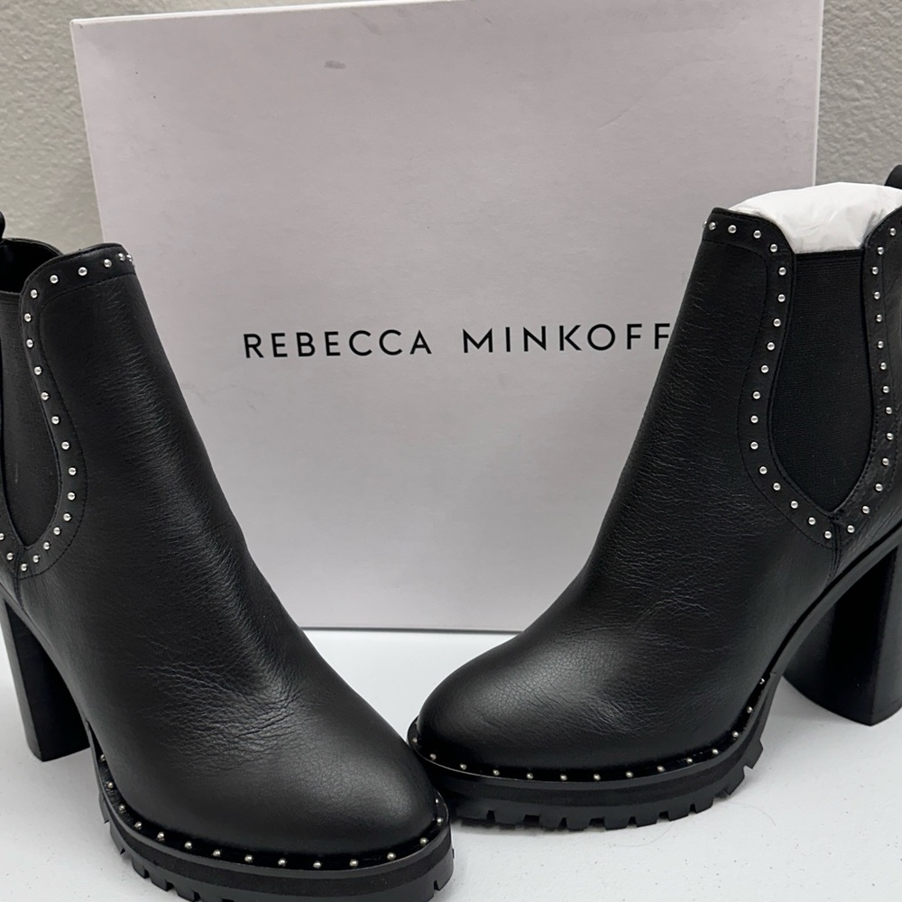 Rebecca Minkoff Black Leather Studded Chelsea Ankle Booties - Picture 3 of 9